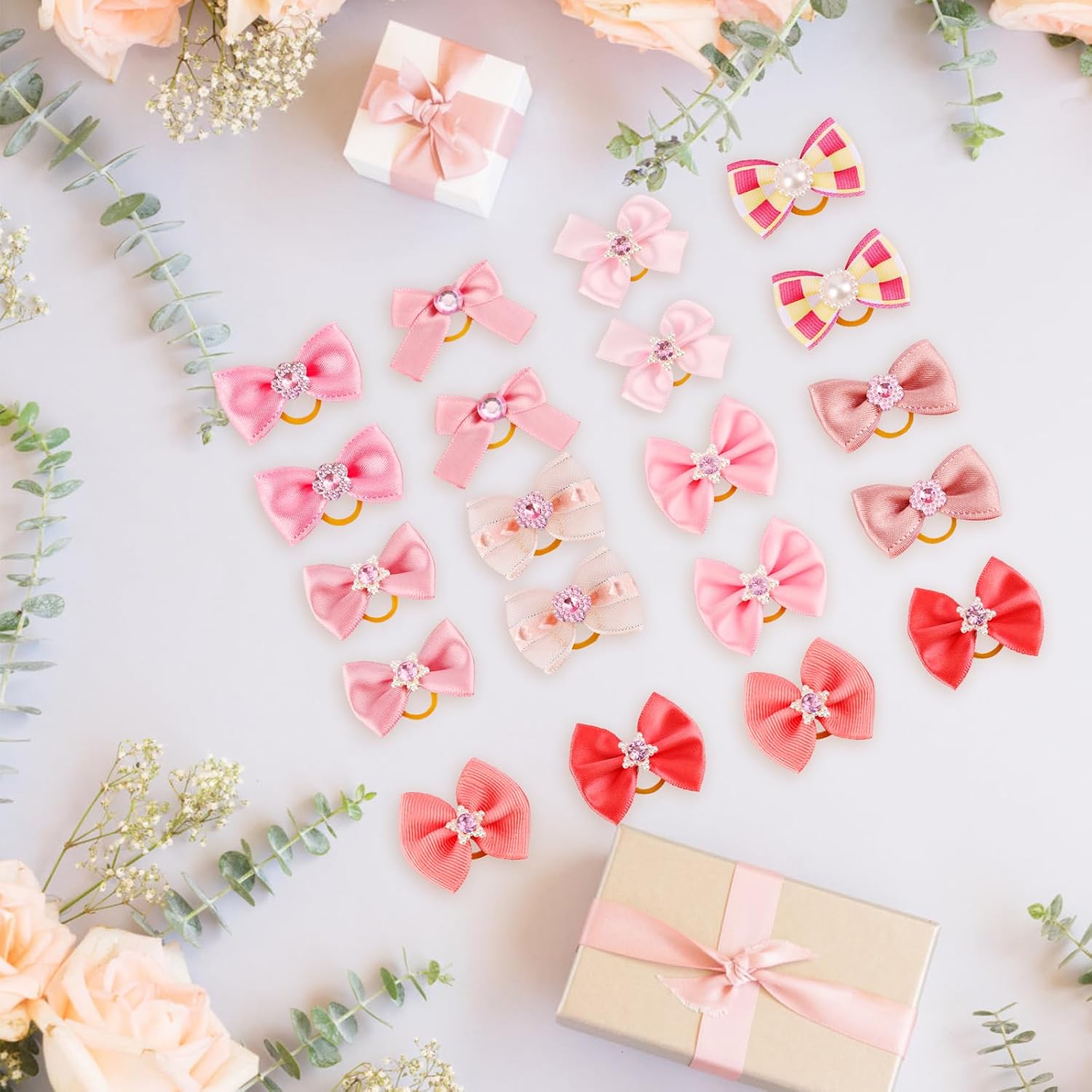 20pcs Dog Bows with Rubber Bands, Elastic Dog Hair Ties Various Styles Dog Bows Cute Dog Hair Accessories for Daily Pet Holiday Use 7