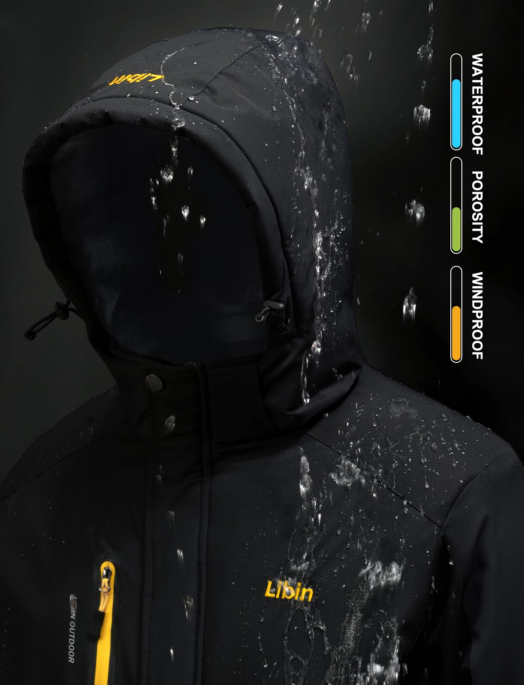 Libin Giacca da sci da uomo, calda, invernale, da snowboard, softshell per attività all'aria aperta, impermeabile, traspirante, da trekking, snowboard, da uomo, da montagna