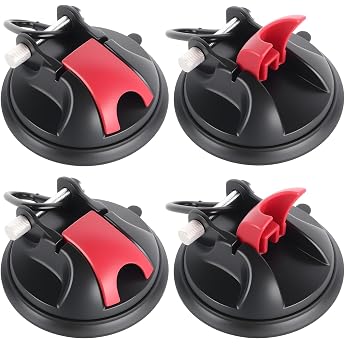 Pack of 4 Suction Cup Hooks Strong Hold for Camping Large Suction Cups with 35 kg Load Capacity & D-Rings Reusable No Drilling Vacuum Suction Hooks Extra Strong for Motorhome Tent Car Tiles