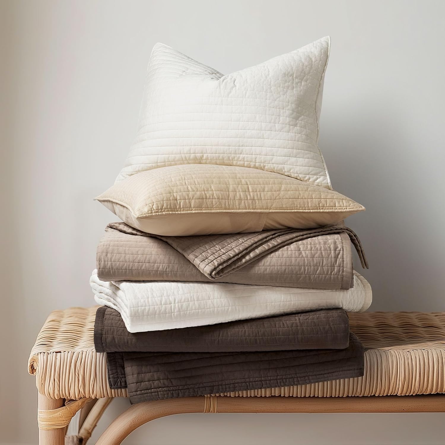 EVERGRACEHOME Cotton Sateen Quilt Set Queen Size, Pre-Washed Cotton Channel Stitch Coverlet Bedspread, 3 Pieces Lightweight Soft Bedding Sets for All Season, with 2 Pillow Shams, Stone Taupe - Image 6