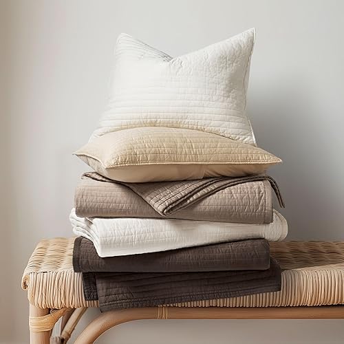 Miniatura 6 de EVERGRACEHOME Juego de edredón de satén de algodón tamaño King, colcha de algodón prelavado, 3 piezas, ligero y suave, para todas las estaciones,