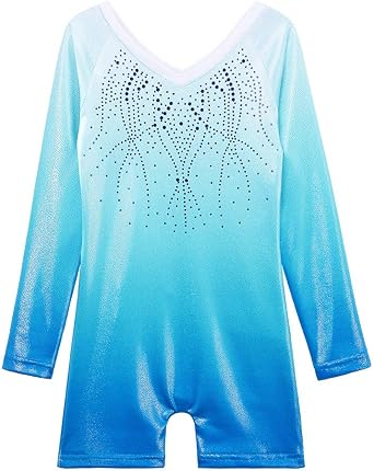 BAOHULU Gymnastics Leotards for Toddler Girls Long Sleeve Sparkle Stripes Tank Biketards Dance Unitards