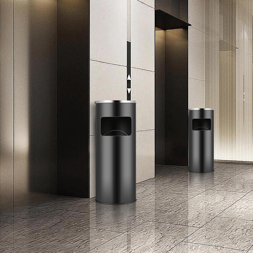 Poubelle en Acier Inoxydable 30L avec Seau Intérieur, Cendrier sur Pied pour Hôtel, Jardin et Supermarché