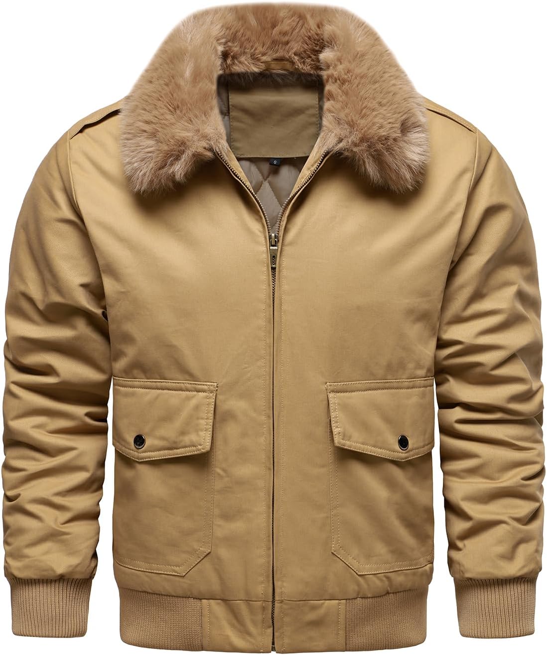 HOOD CREW Men’s Bomber Jackets Winter Insulated Padded Jacket Casual Lightweight Cotton Outerwear Coats with Fur Collar