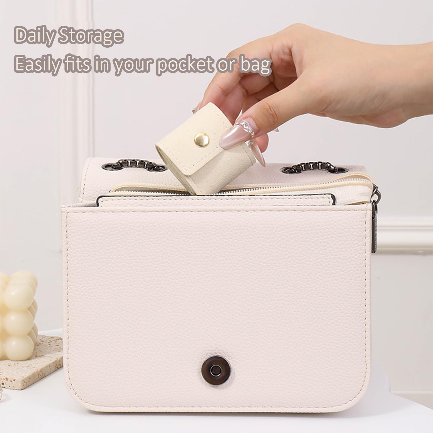 Mini Travel Jewelry Bag, Mini Travel Jewelry Roll Bag with Buckle, Portable Foldable Multifunctional Jewelry Travels Pouch for Earrings, Rings, Necklaces (3Pcs)
