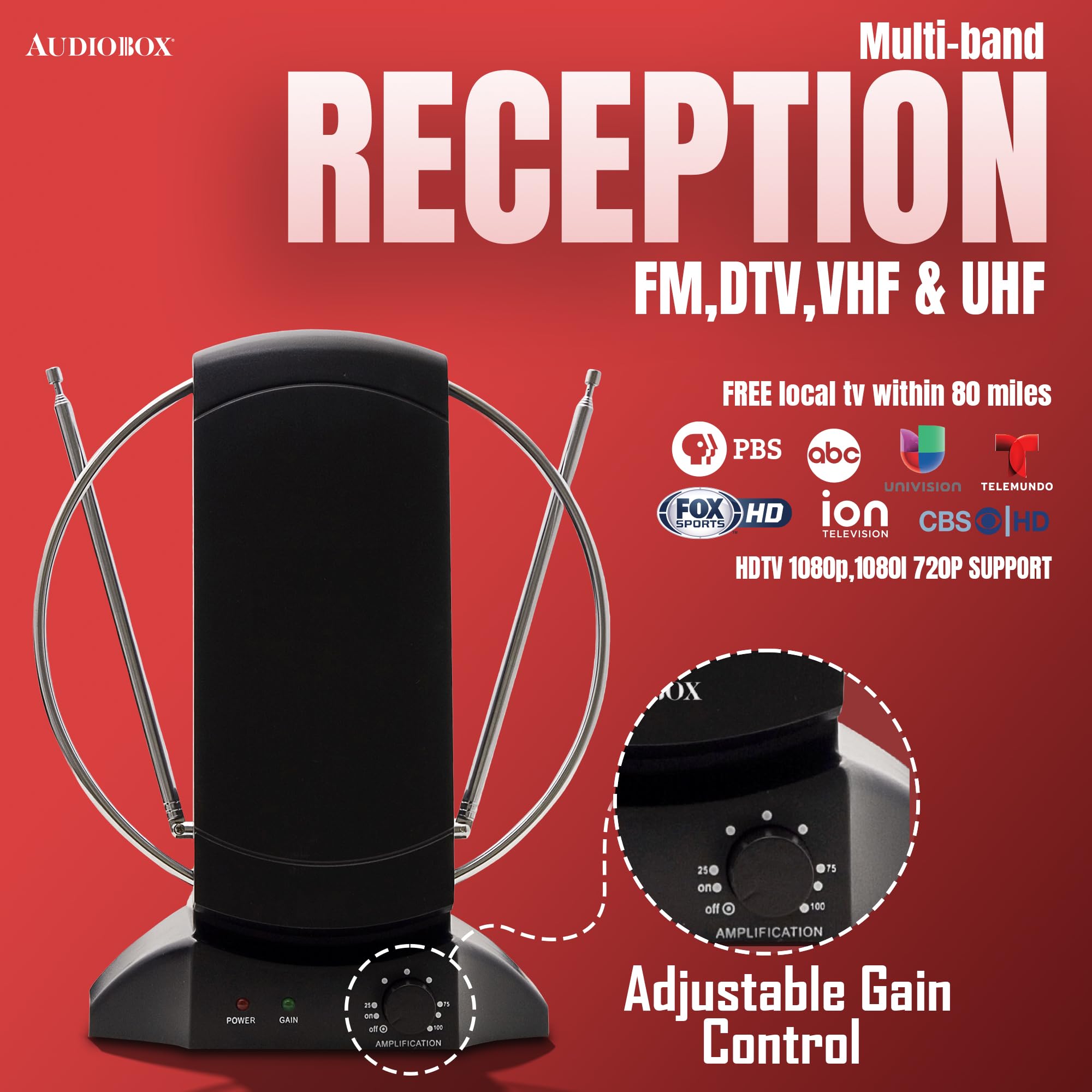 Amazon.com: Audiobox ANT-400 Amplified Indoor Antenna with 80-Mile