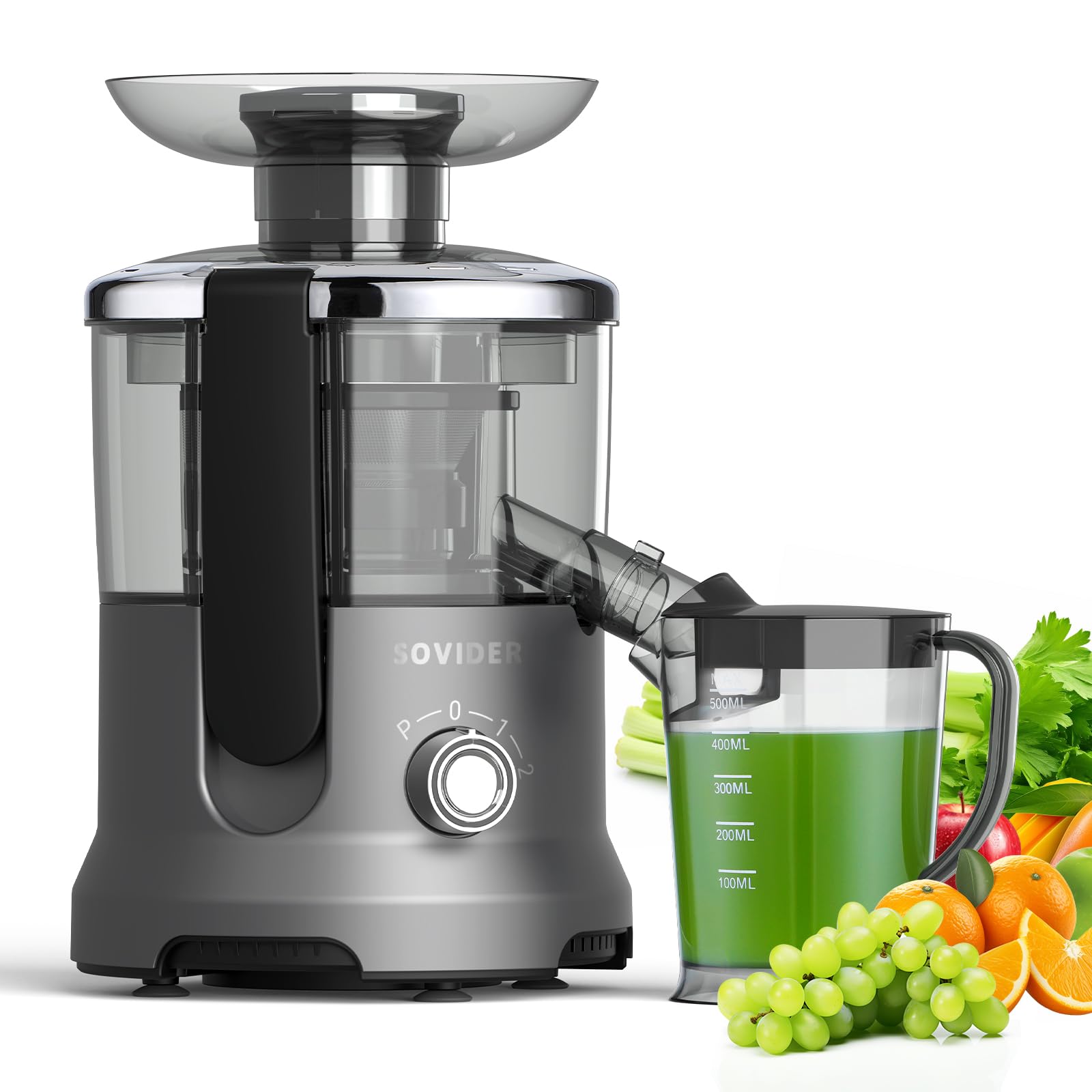 Entsafter, 600W Juicer Machine für Obst und Gemüse in Edelstahl, 76mm Zufuhröffnung, 3 Geschwindigkeiten, Anti-Tropf-Funktion und Überhitzungsschutz Leicht zu bedienen und zu reinigen,BPA-frei