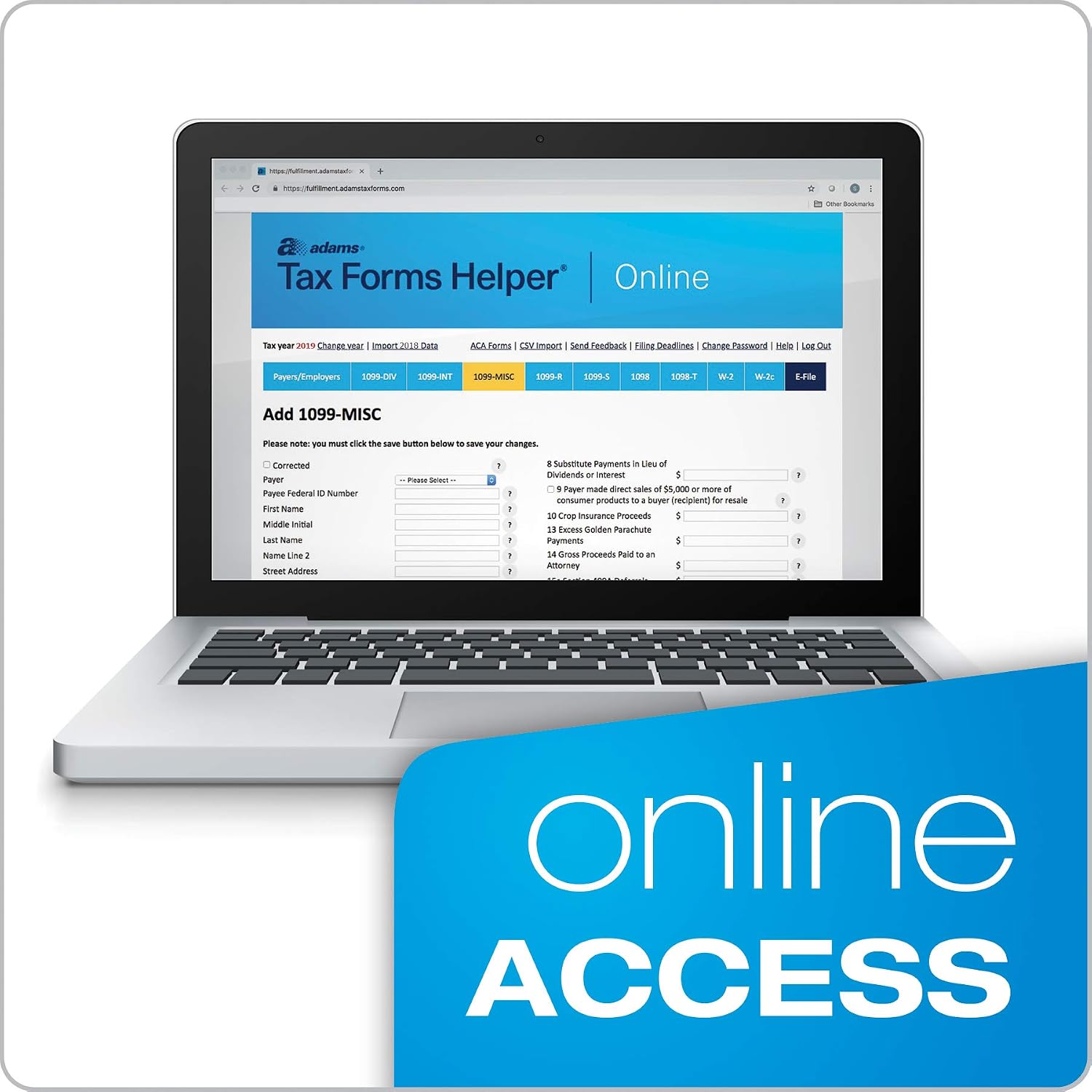 Adams 1099 MISC Forms 2019, 5 Part Tax Forms Kit, 12 Recipients Kit of Laser/Inkjet Forms, 3 1096 Summary Forms, 12 Self Seal Envelopes, Tax Forms Helper Online (TXA12518)