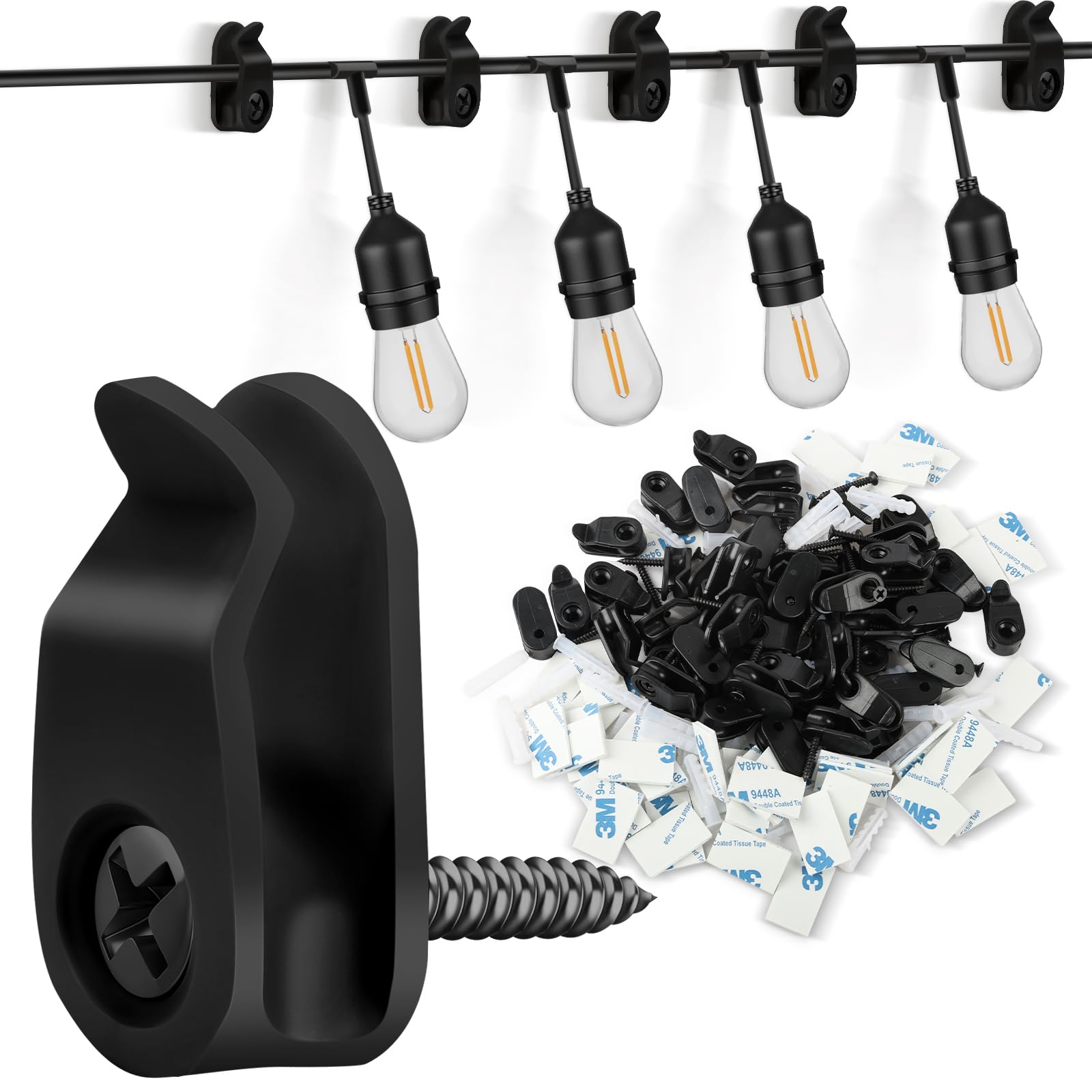 HOTUT 50 Pcs Screw Hooks, Q-Hanger Hooks for Outdoor Christmas String Light, Screw in Hooks with Safety Buckle for Light Wire for Hanging Outdoor String Lights, Potted Plants, Wind Chimes Decoration