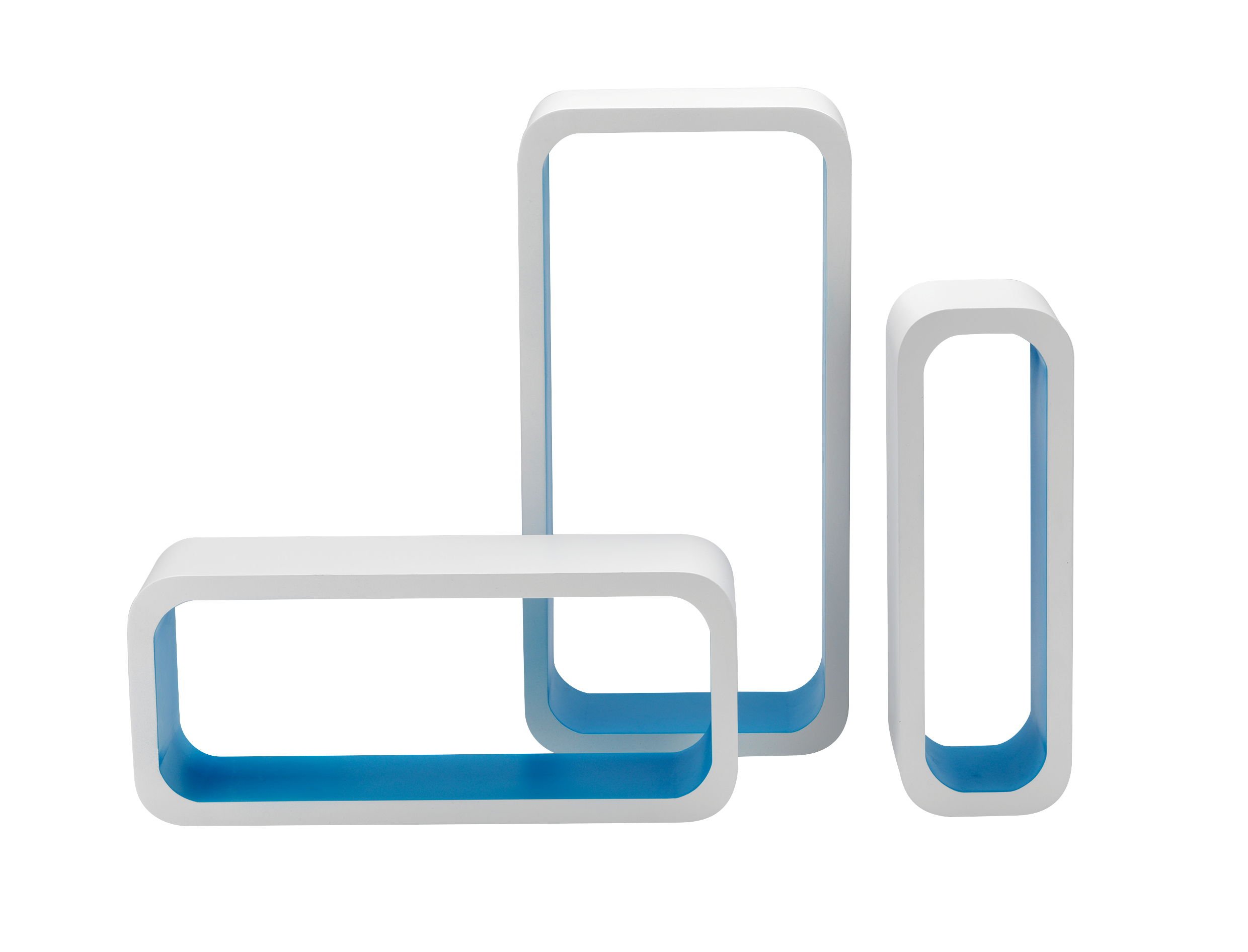 Étagère Rectangulaire Courbe Bicolore Blanc Bleu, Set 3 Pièces Design King Collection