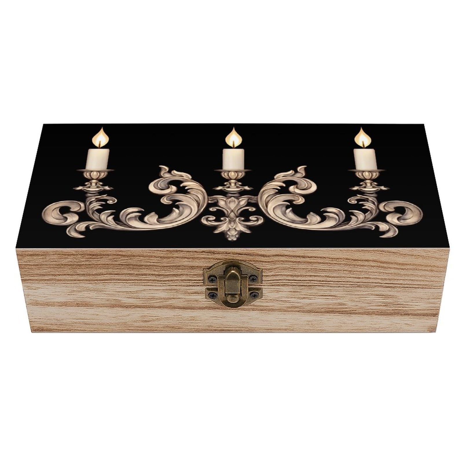 asbwuo Candle Candelabra Wooden Storage Box with Hinged Lid