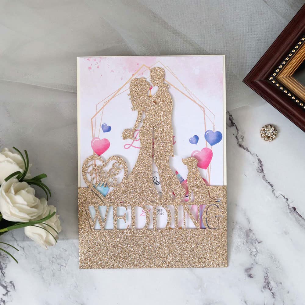 Invitations de mariage en dentelle découpée au laser avec enveloppes de 5x7,1 pouces lot de 50pcs