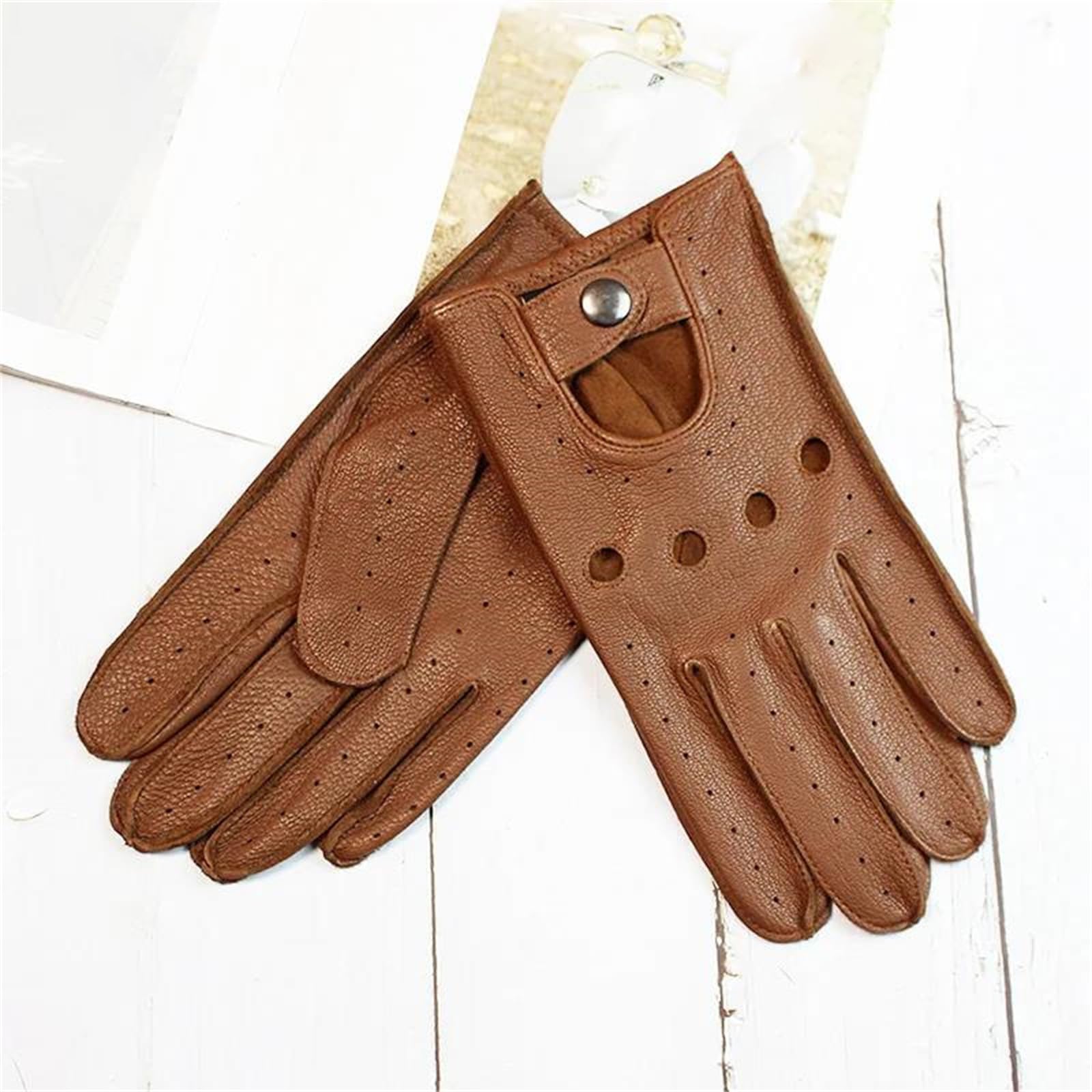 Guanti da guida estivi da uomo, in pelle, con dita intere, sottili, cavi, senza fodera, for motociclisti