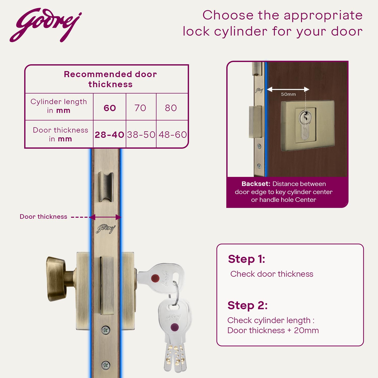 Godrej Cylinder | Europrofile Ulturo XL+ | 1CK 60mm | Antique Brass Finish | Door Thickness Upto 40mm | 4 Keys — Amazon image 4