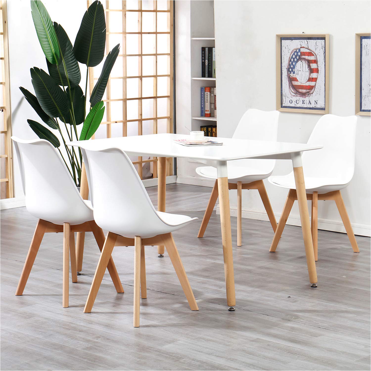 BenyLed Set di 4 Sedie da Pranzo Moderne, con Seduta Imbottita e Gambe in Legno di Faggio, Ideali per Sala da Pranzo, Cucina, Soggiorno, Camera da Letto, Bianco