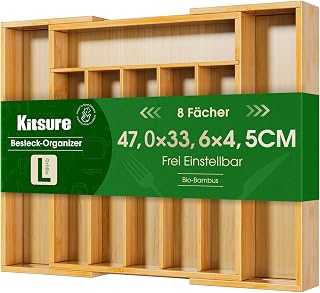 Kitsure Besteckkasten für Schubladen, Bambus Organizer 8 Fächer, Large | Schubla