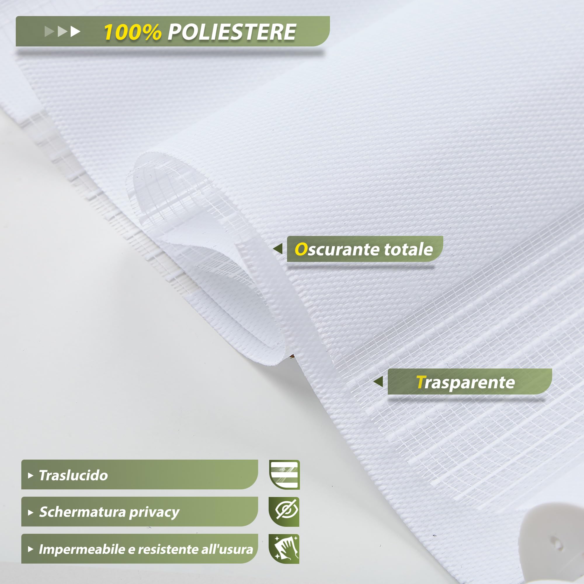 HOMEDEMO Tenda a rullo per interni Doppio Strato Senza Foratura, 50L x 230A cm, Bianco, Oscurante Giorno e Notte