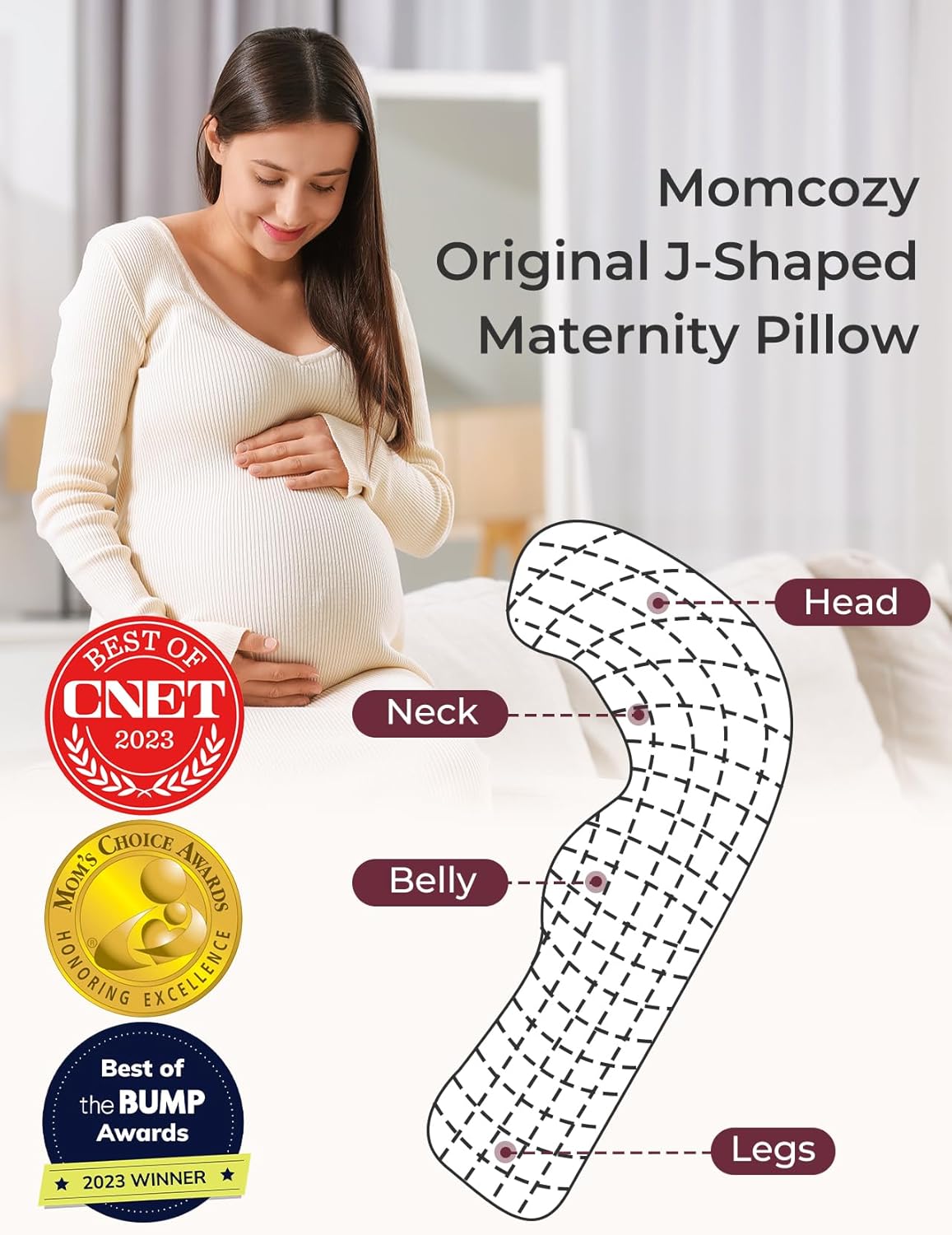 Momcozy Body Pillow for Pregnancy, Soft Maternity Pillow with Jersey Cotton Cover for Head Neck Belly Support, Pink