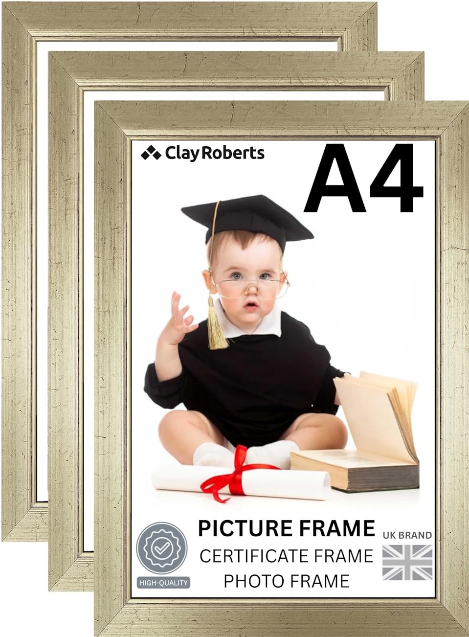 A4 Gold Photo Frame – Modern A4 Frame for Certificates, Pictures & Prints, Wall Hanging (Portrait or Landscape), Document & Poster Frame UK