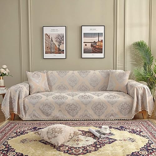 Amidoudou Funda de sofá europea de felpilla jacquard de lujo para sofá biplaza, sofá modular en forma de L (gris camello, grande, 71 x 102)