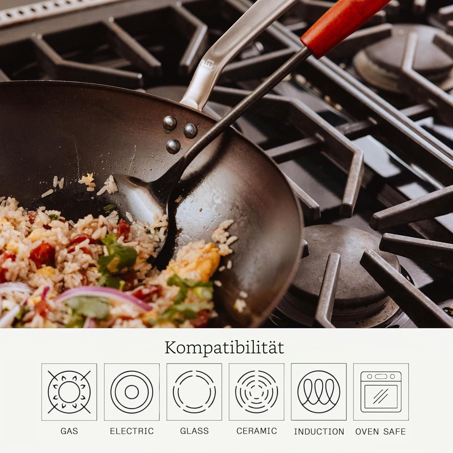 Made In Cookware | 33 cm gewürzter Wok aus Karbonstahl – (wie Gusseisen, aber besser) | Professionelles Kochgeschirr | hergestellt in Schweden | Induktionsgeeignet