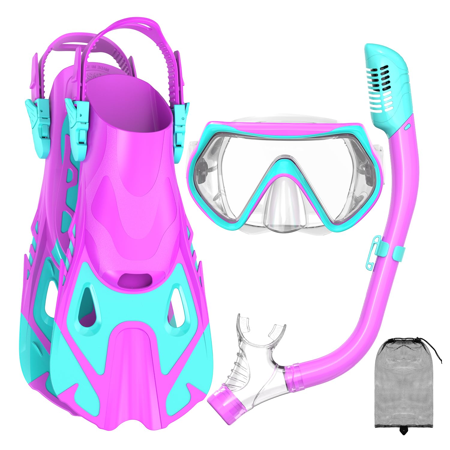 Snorkeling Gear for Kids, Kid Mask Fins Dry Top Snorkel Set, Youth Boys Girls Junior Age 6-14 Swimming Diving Swim Fins, Tempered Glass Panoramic View Travel Packages