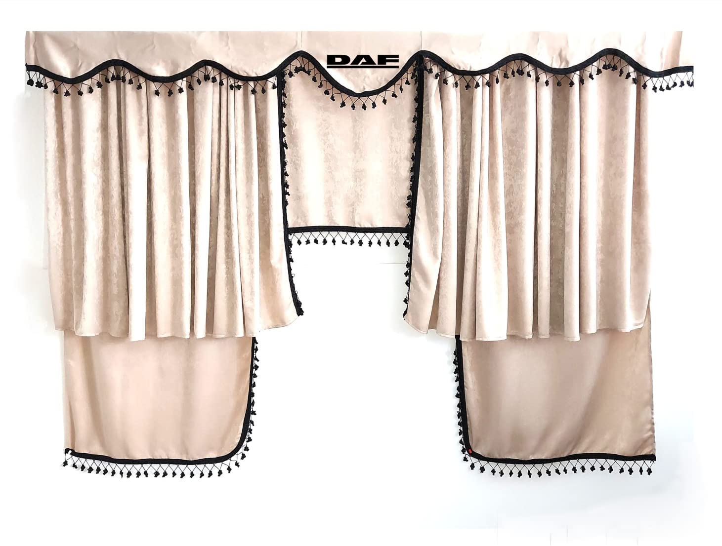 Perflex Ensemble complet de rideaux pour camion avec pompons avec logo DAF Beige, gris
