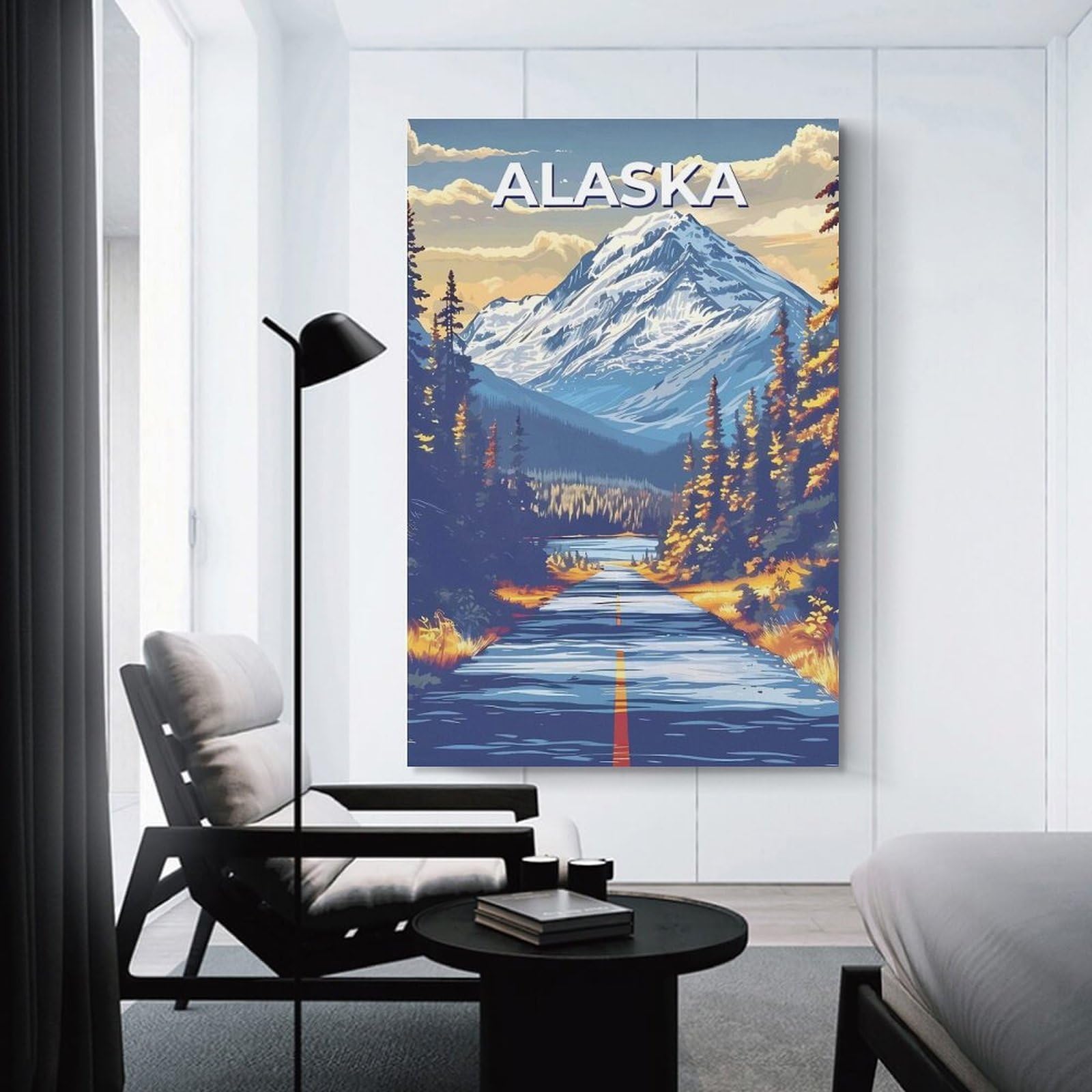 Junmoney Alaska Mountain Road Landscape Canvas Wall Decor 20x30inch(50x75cm), for Lounge, Study, Hallway Or Flat Walls, Canvas Wall Art That Fits Changing Layouts