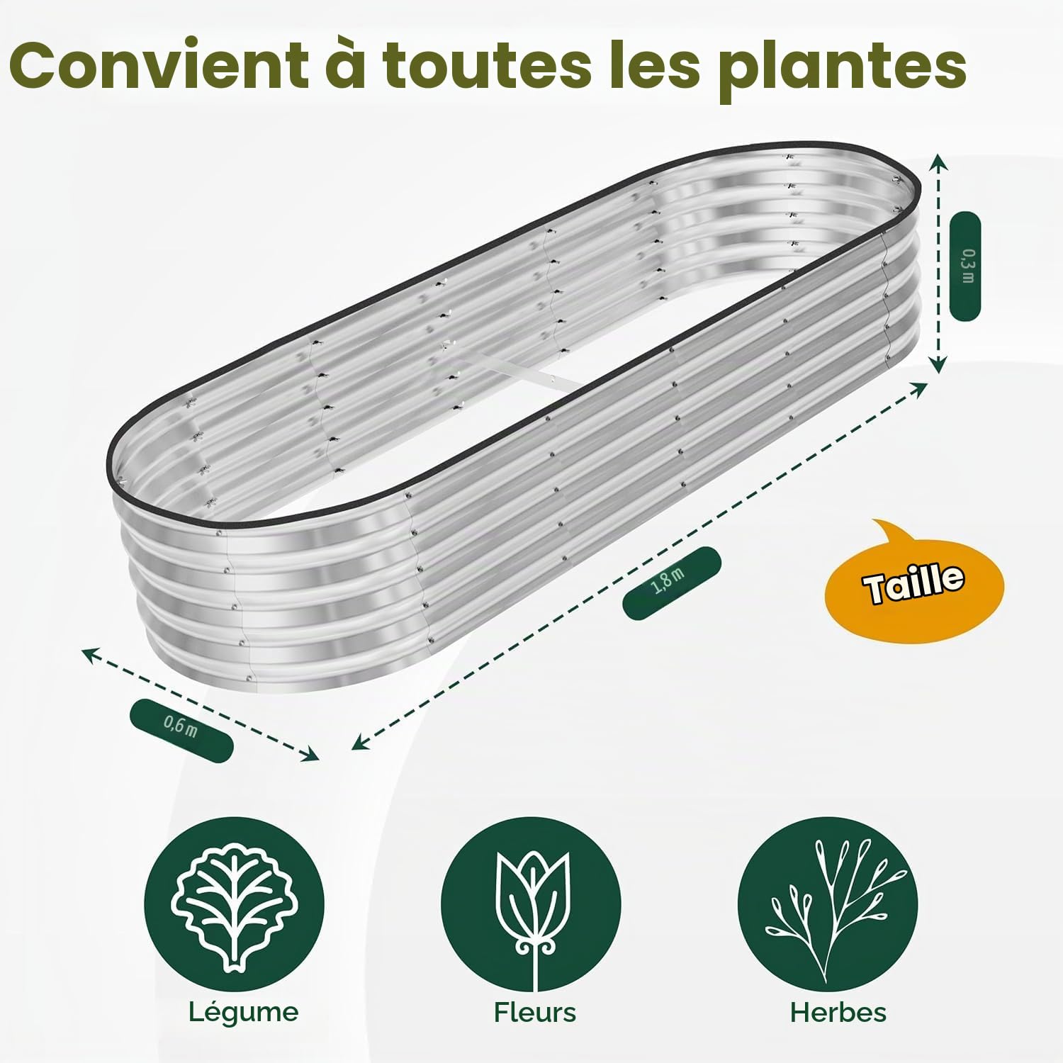 HEYOUTH Potager Surélevé en Acier Galvanisé,Plates-bandes surélevées pour jardin,Jardinière sur Pieds,Jardinière avec Base Ouverte,Bac Potager Exterieu,pour Légumes, d'Herbes, Fleurs (180*60*30CM)