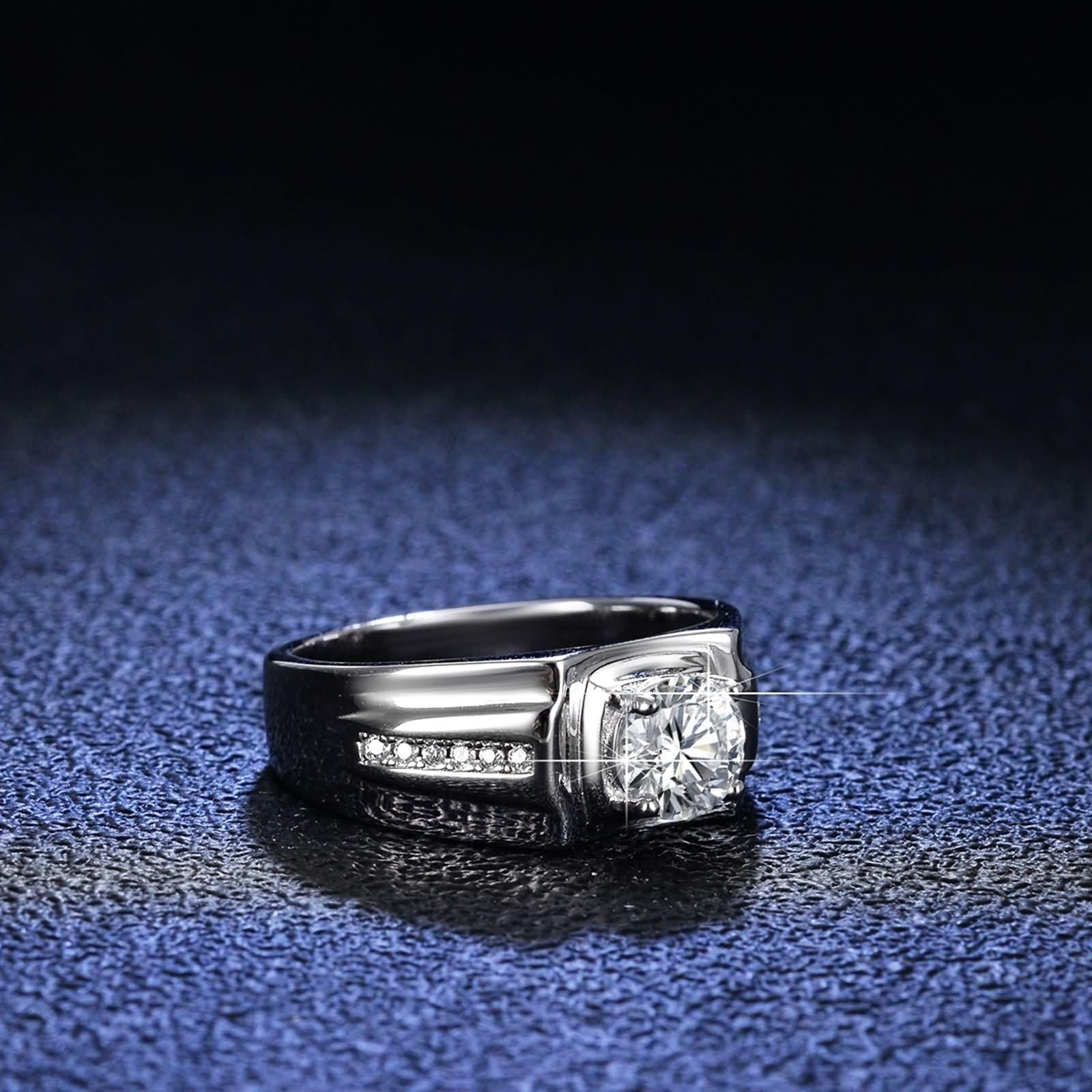 Anillo de compromiso para hombre, anillo de compromiso con 4 garras y moissanite de 1 quilate, plata de oro blanco de 14 quilates, talla 67 (21,3)