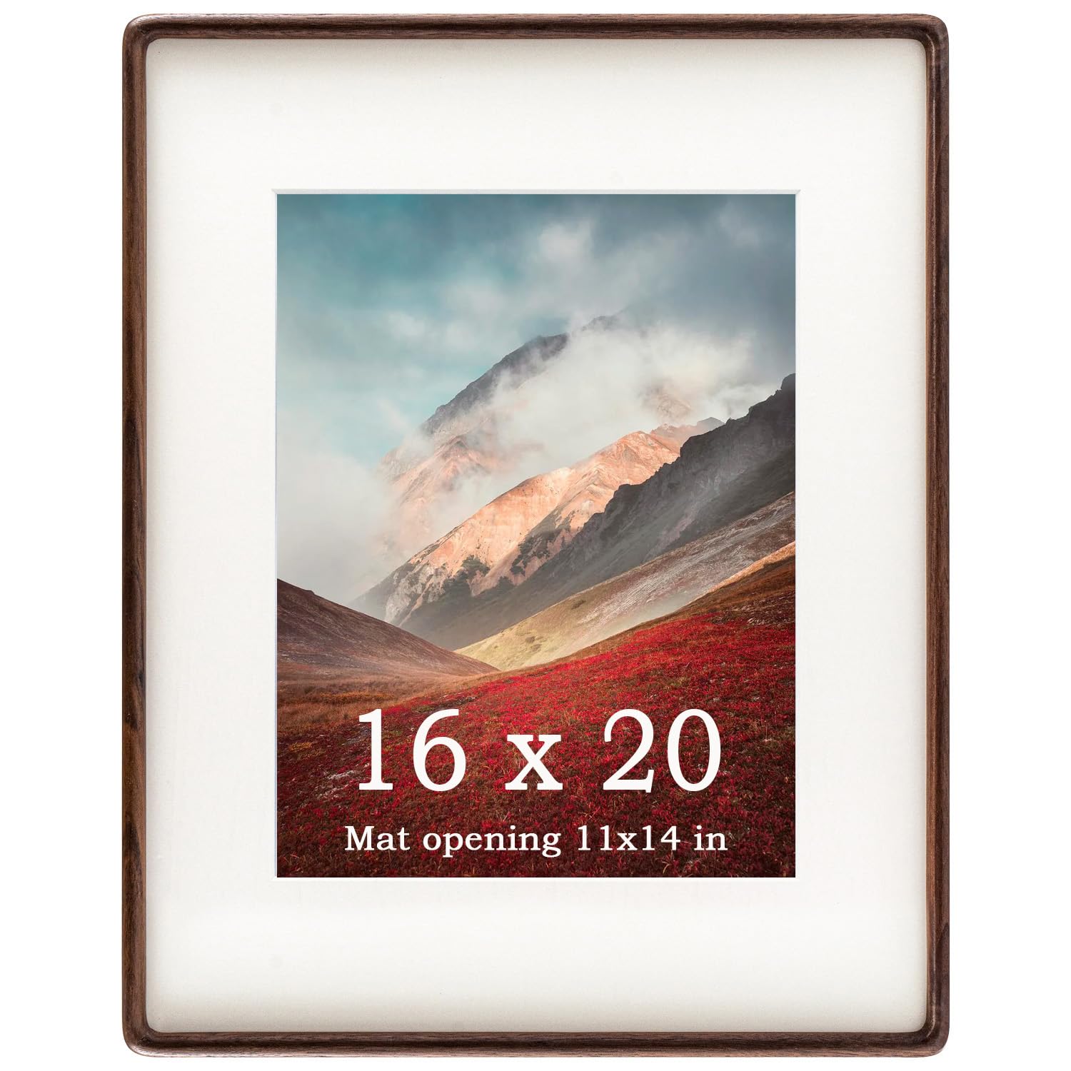 Zibrelte 16x20 Frames Natural, Solid Walnut Wood 16 x 20 Picture Frame with Mat for 11 x 14 Image, Wall Gallery Mounting 20 x 16 Inch Large Poster