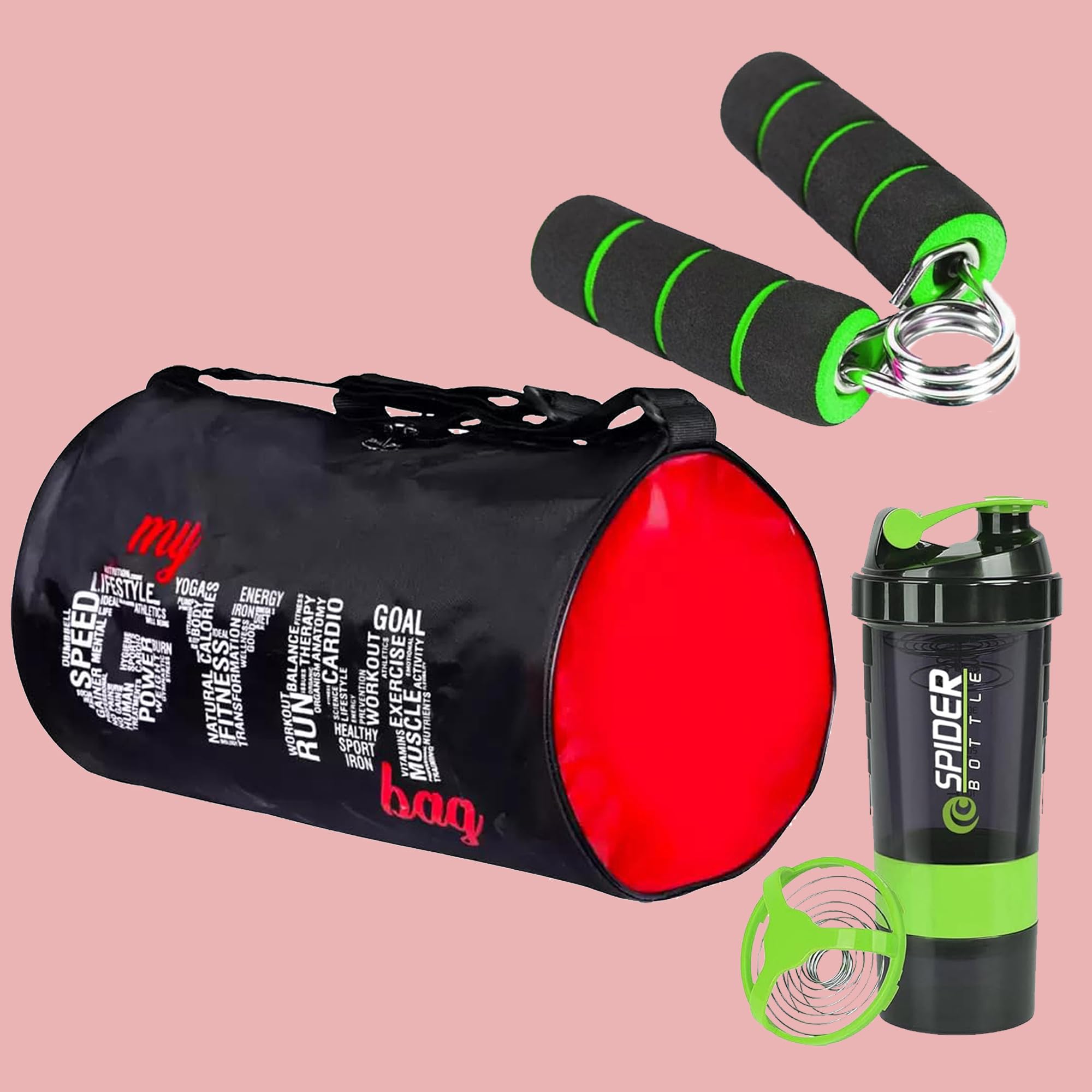 Complete Workout Set – Stylish My Gym Bag with Protein Shaker Bottle & Hand Gripper | Gym Bag | Shaker | Gripper (Green)-image-17