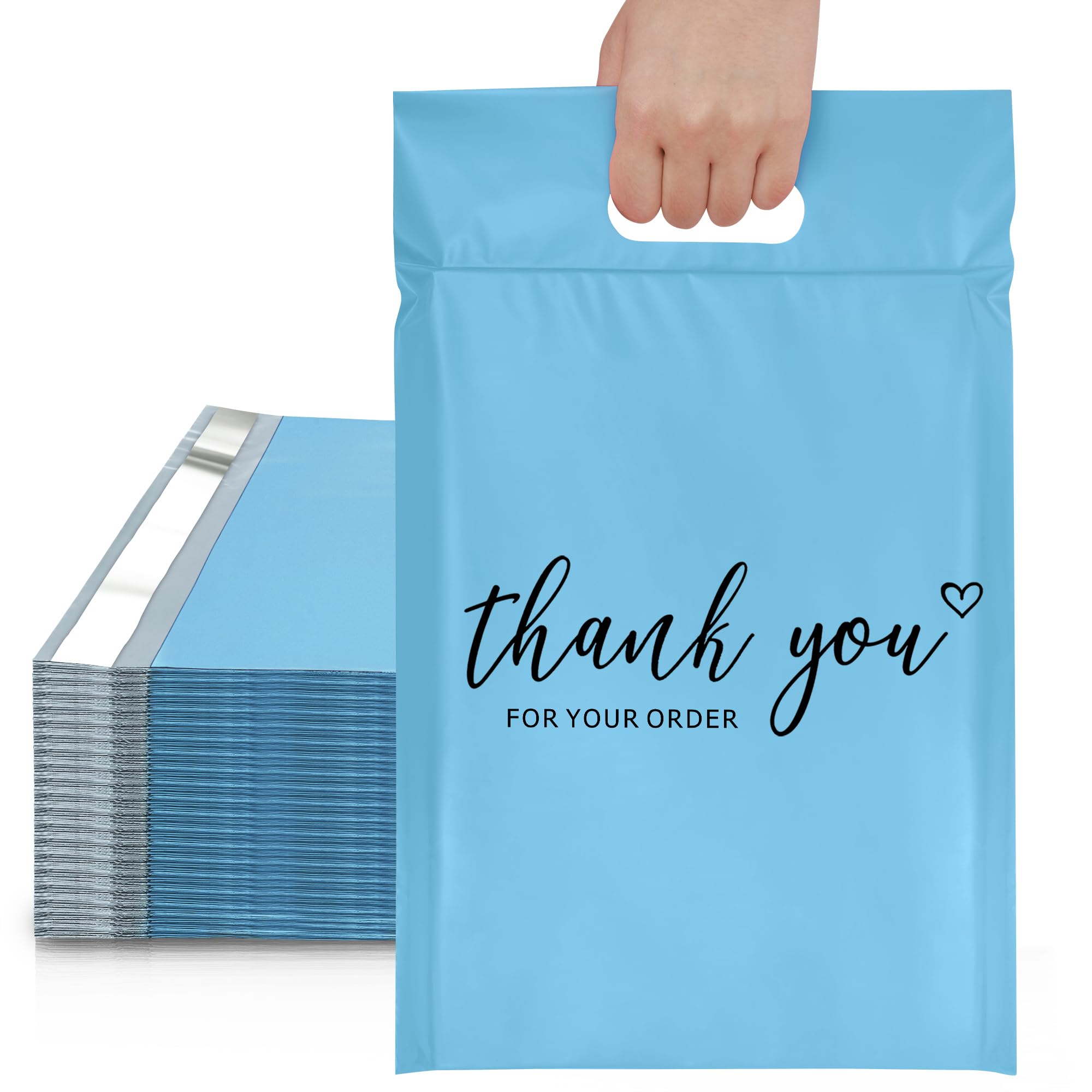 JinRuiKJ Poly Mailers with Handle 10x13 Inch 100 Pcs, Easy to Carry Packaging Bags for Small Business, Thank You Shipping Bags with Self Adhesive