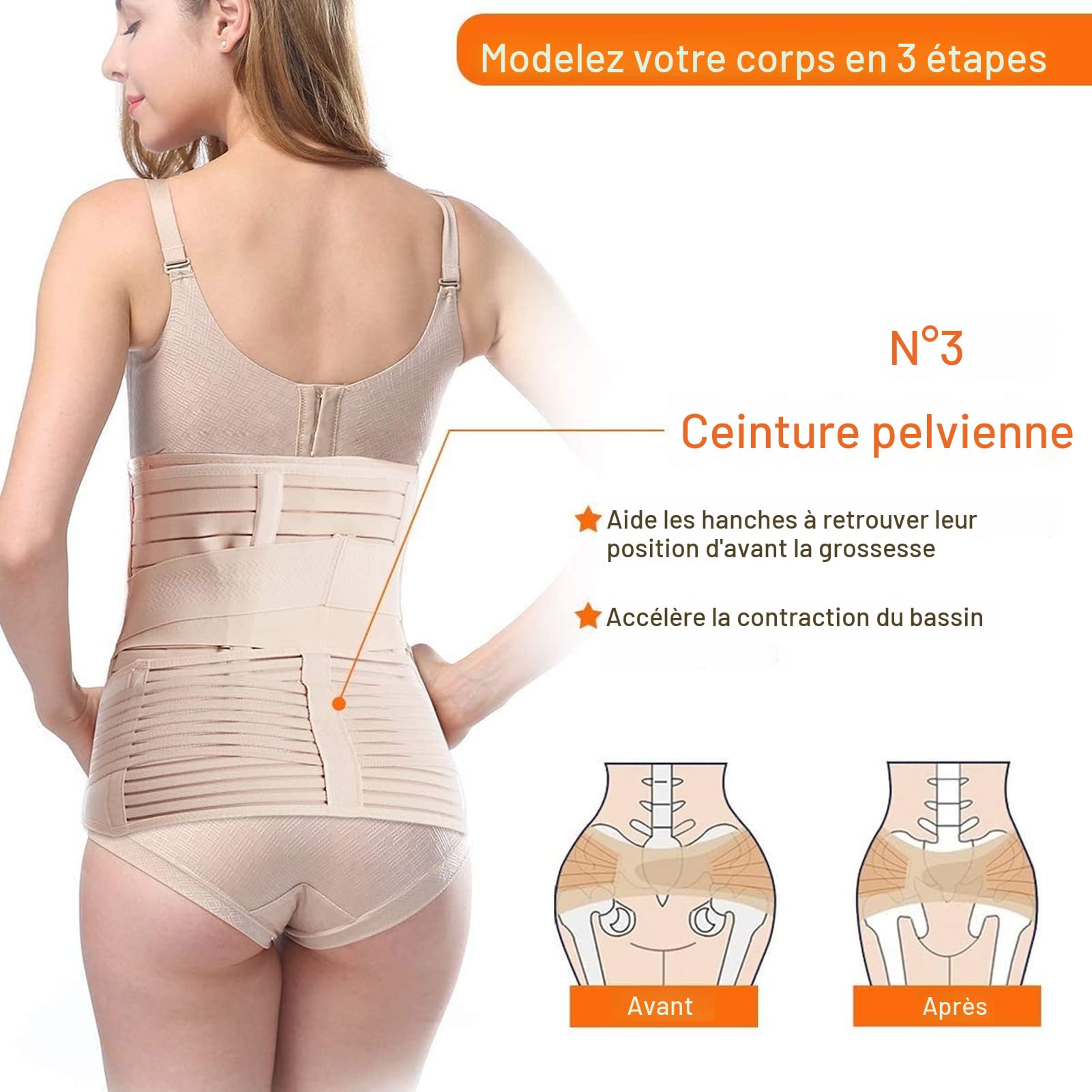 Ceinture Post-Accouchement Gainante 2 Pièces - Soutien Ventre Plat Respirante