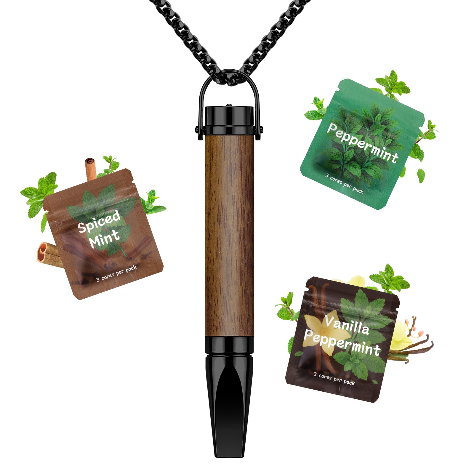 Atemkette aus Holz und Metall – Atemtrainer Halskette mit Einstellbarem Widerstand für Meditation, Achtsamkeit, Entspannung und Atemübungen
