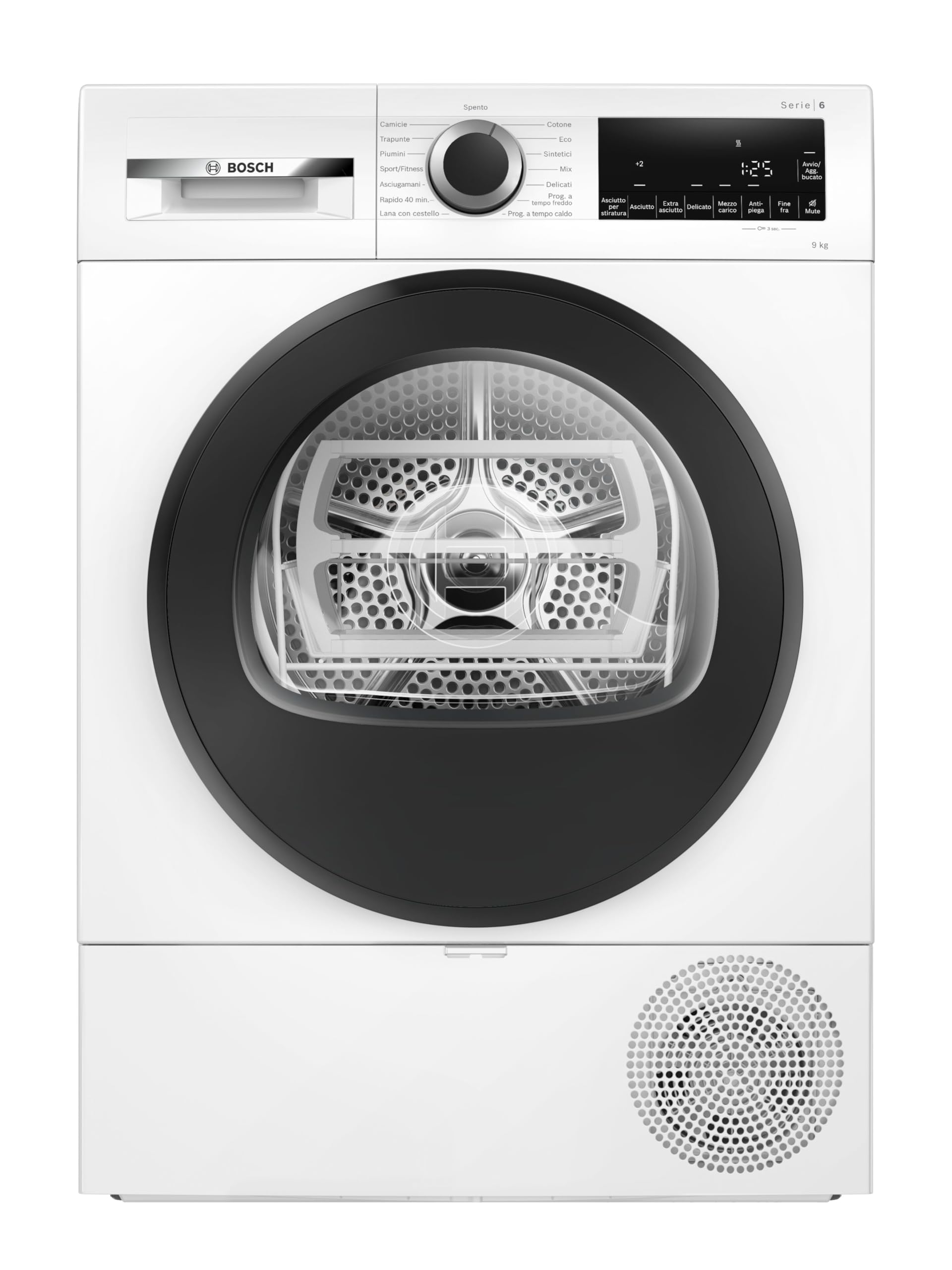 Bosch WQH245A0IT Serie 6 Asciugatrice smart a pompa di calore, 9 kg, Classe energetica C, Condensatore autopulente, Riduce le pieghe, Cestello per capi in lana, Bianco, 60 Cm