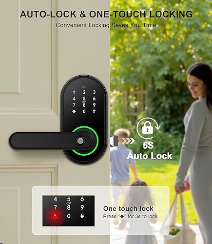 Miniatura 4 de Cerradura de puerta con teclado inteligente con asa, cerradura de puerta digital de entrada sin llave para puerta delantera, perilla de puerta