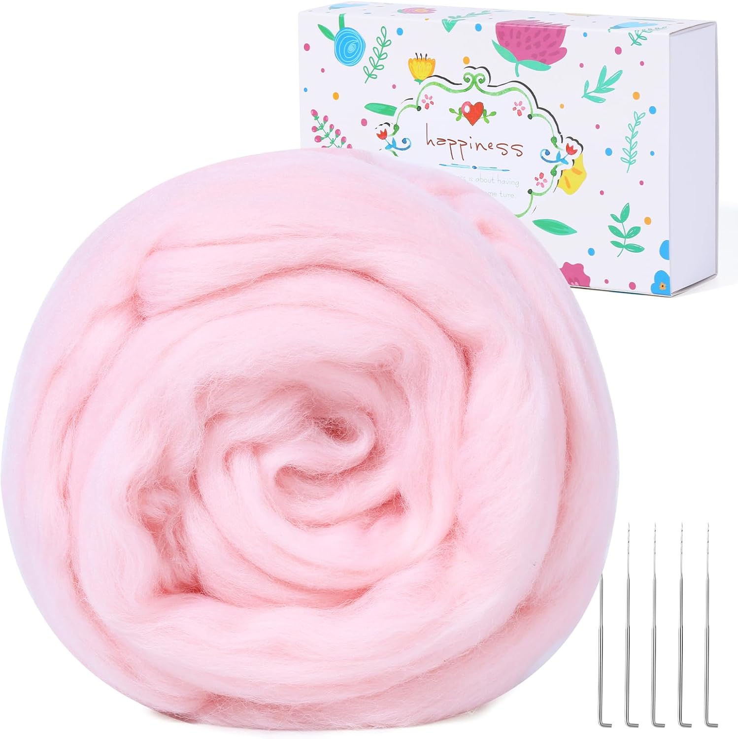 JUPEAN Felting Wool Wool Roving for Felting Needle Felting Wool Flesh Pink Roving
