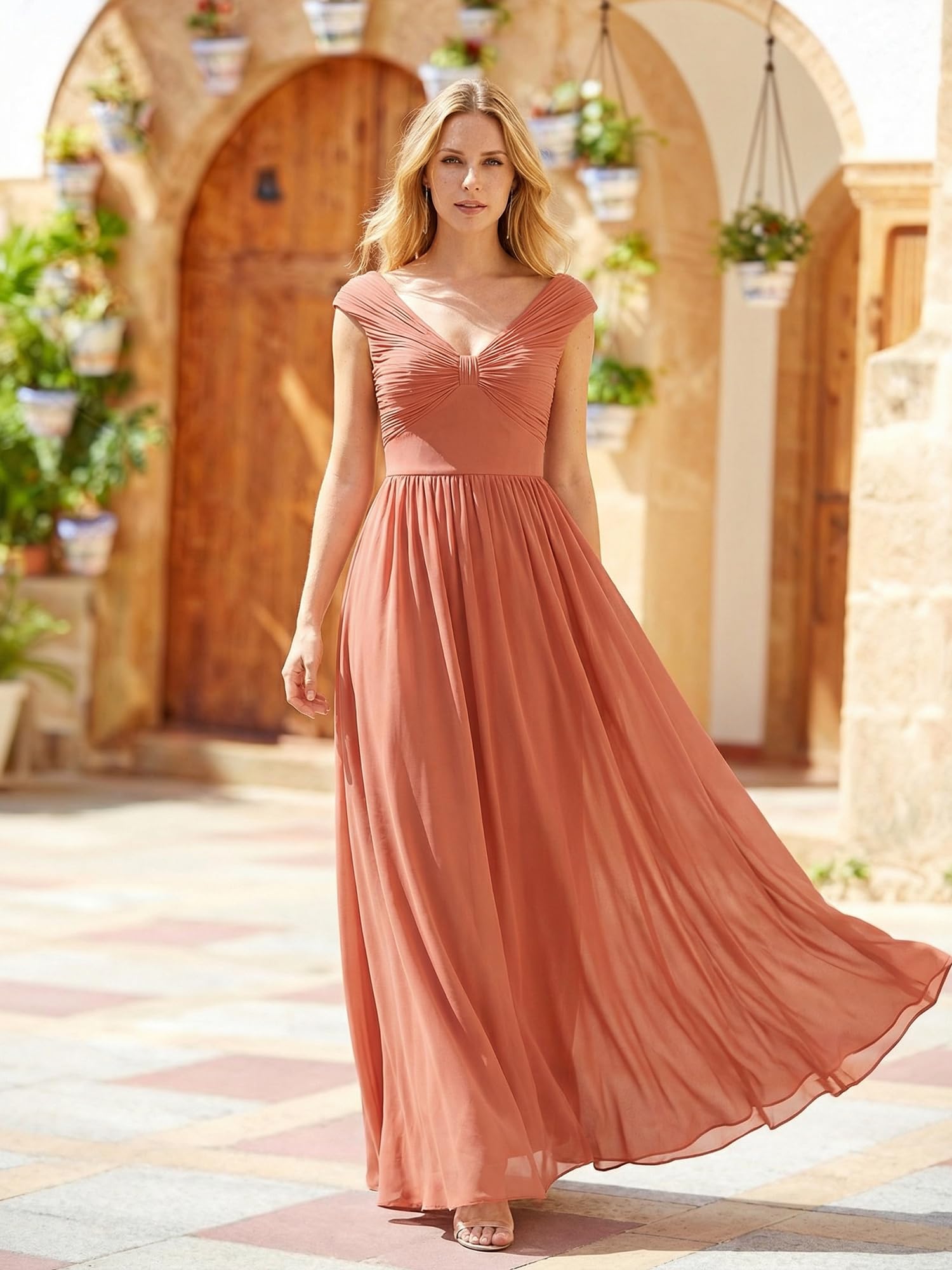 Ever-Pretty Brautjungfernkleider Lang Ärmelloses Chiffon Abendkleider Elegant Kleid Damen Festlich ES02695