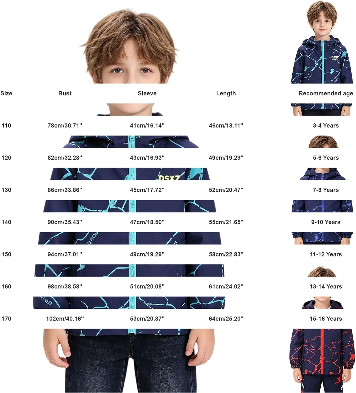 Boys Hooded Lightweight Rain Jackets Windbreaker Teen Waterproof Windproof Print Elastic Cuffs Jacket Outdoor Casual