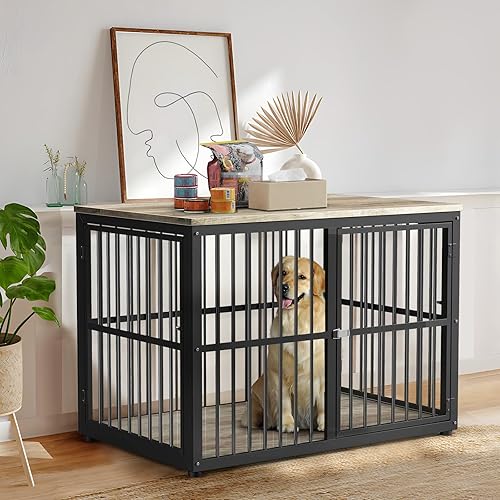 Mueble de jaula para perros de 43 pulgadas con 3 puertas, mesa auxiliar de madera XL, jaula resistente para perros medianos a grandes, múltiples