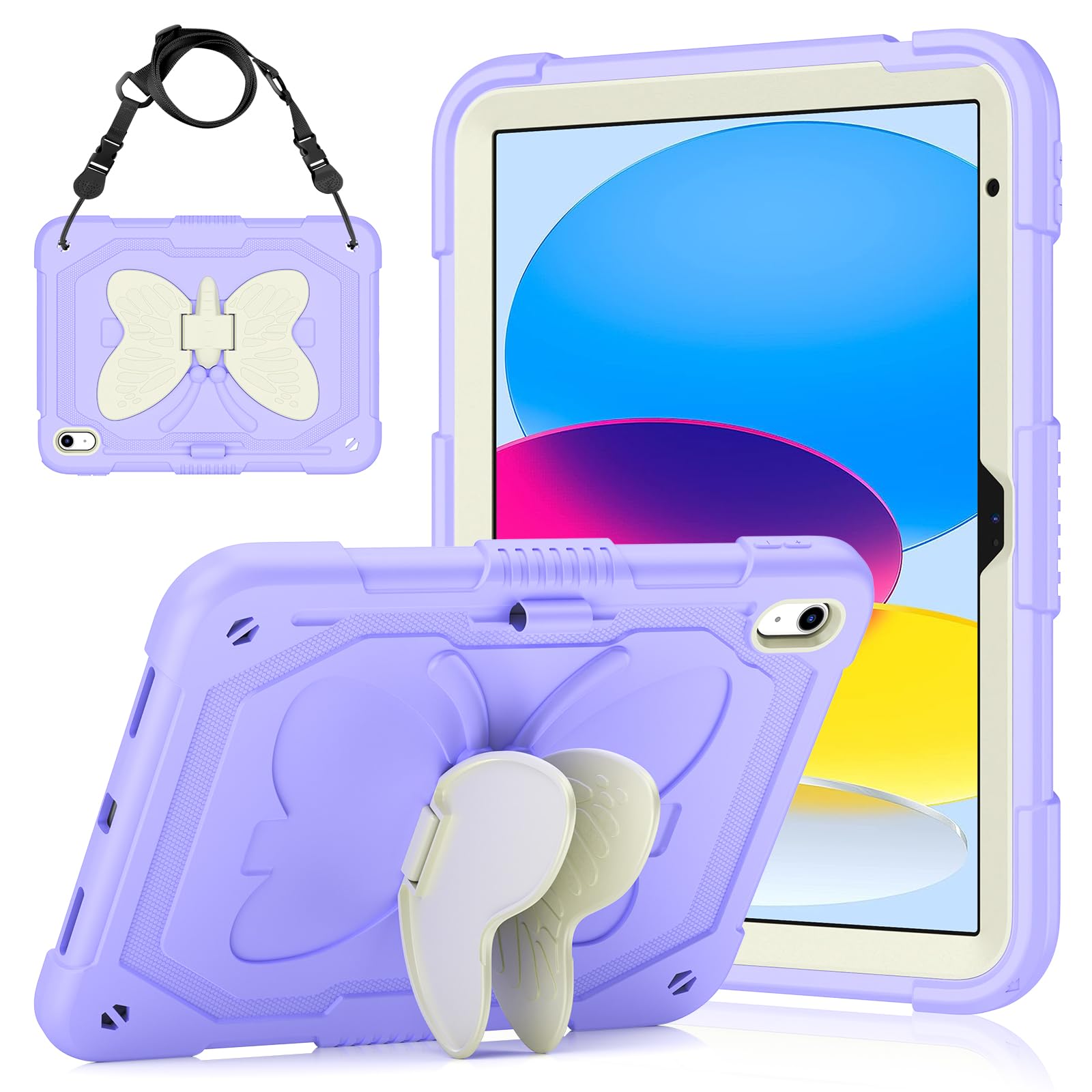 Kid Case for iPad (A16) 11th Generation 11 Inch 2025/ iPad 10th Generation case 10.9 Inch 2022, Hogenl for iPad 10 Case for Kids with Butterfly Stand,