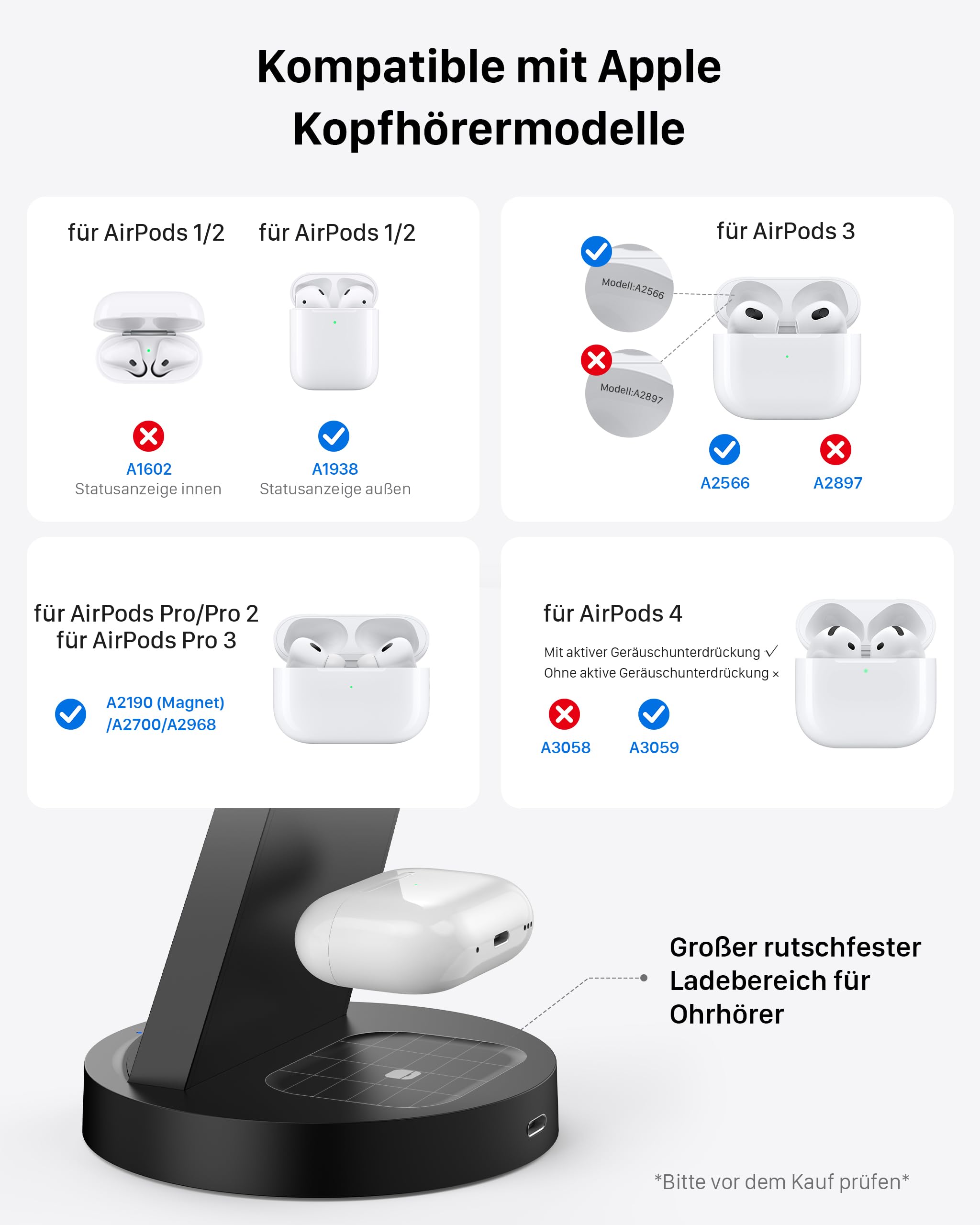Bezprzewodowa ładowarka Stacja ładująca kompatybilna z Phone 17 Air 16e 16 15 14 13 12 11 X Pro Max & Ładowarki indukcyjne iWatch 11-2 z Pods 4 3 2 Pro z 18W Fast adapterem (Czarny)