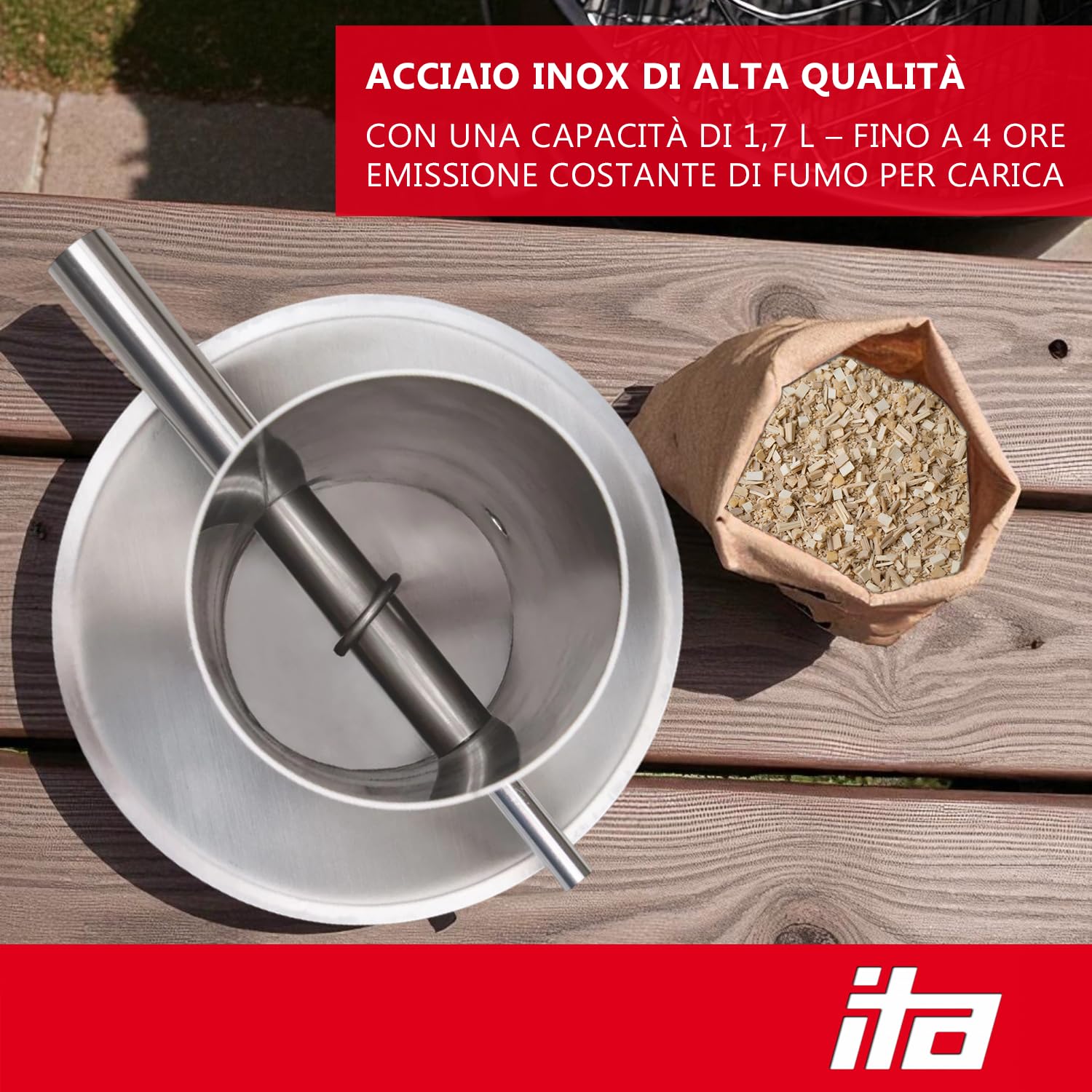 ITA Generatore di Fumo Freddo in Acciaio Inox - Affumicatore per Stufe a Legna e Smoker - Generatore di Fumo per Affumicatura Fredda di Pesce, Carne, Formaggio
