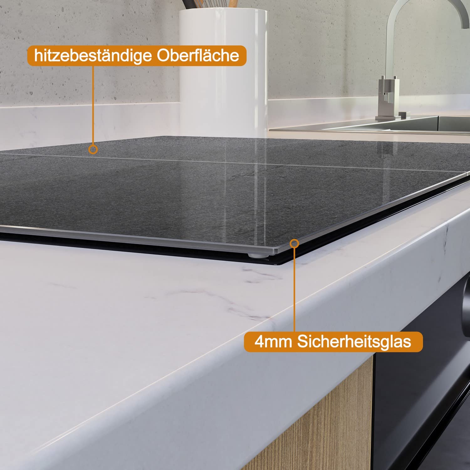 Wallario Herdabdeckplatte aus Glas, 2-teilig, 80x52cm, für Ceran- und Induktionsherde - Motiv: Schwarze Schiefertafel Optik Steintafel