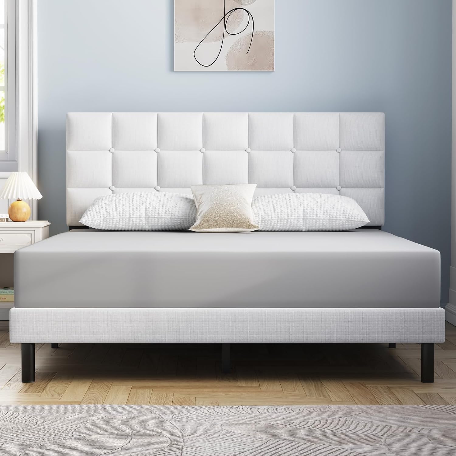 Molblly Queen Bed Frame Upholstered Platform with Headboard