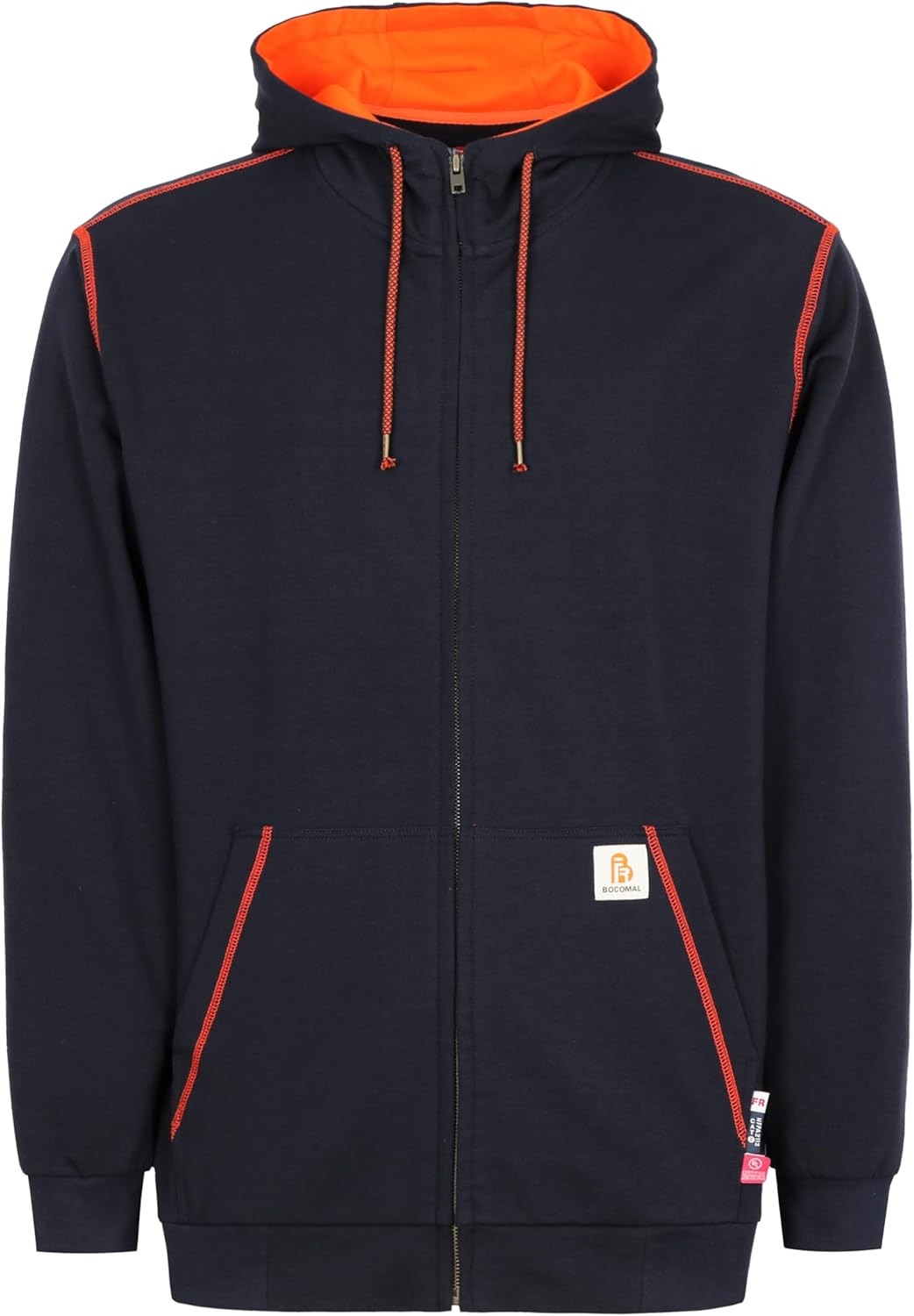 BOCOMAL FR Hoodies Zipper Front for Summer 7.5oz Lightweight Cotton Flame Resistant Sweatshirt(Non Fleece)