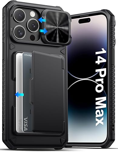 Miniatura 27 de ATATOO Funda para iPhone 16 con tarjetero (almacena 3-5 tarjetas) [bloqueo RFID] y funda para cámara deslizante, protección de grado militar, funda