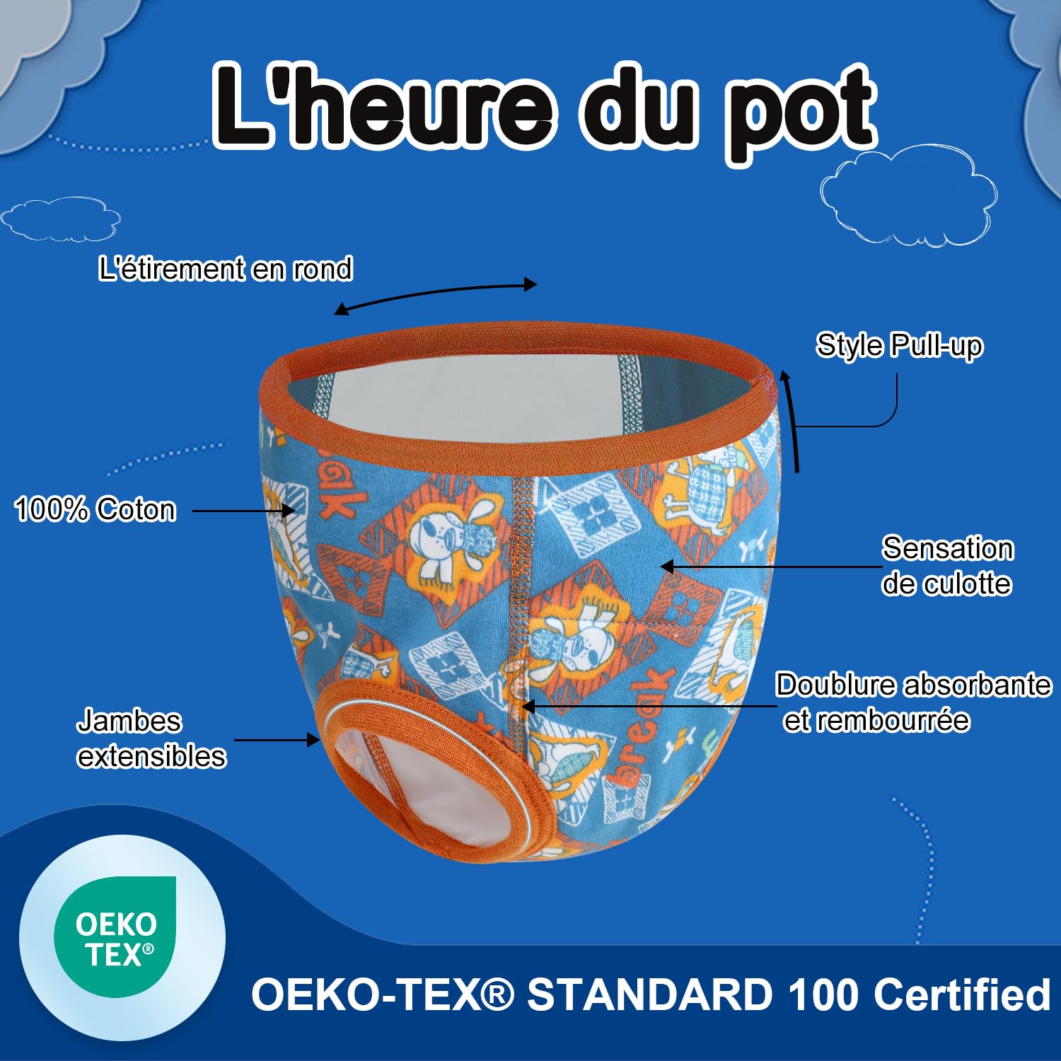 FLYISH DIRECT Lot de 6 culottes d'apprentissage de la propreté, pour enfants garçons et filles, 160/9 ans