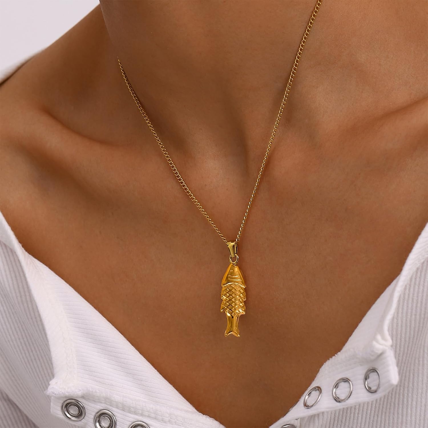 Gold Fish Necklace for Women Dainty Gold Pendant Necklace with Cute Fish Charm Unique Summer Beach Jewelry Gift - Image 4